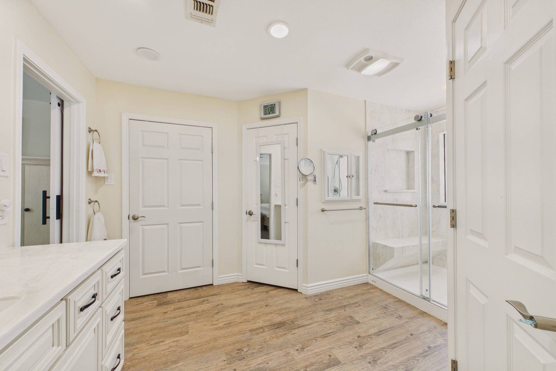 Storage in the first full bathroom.
