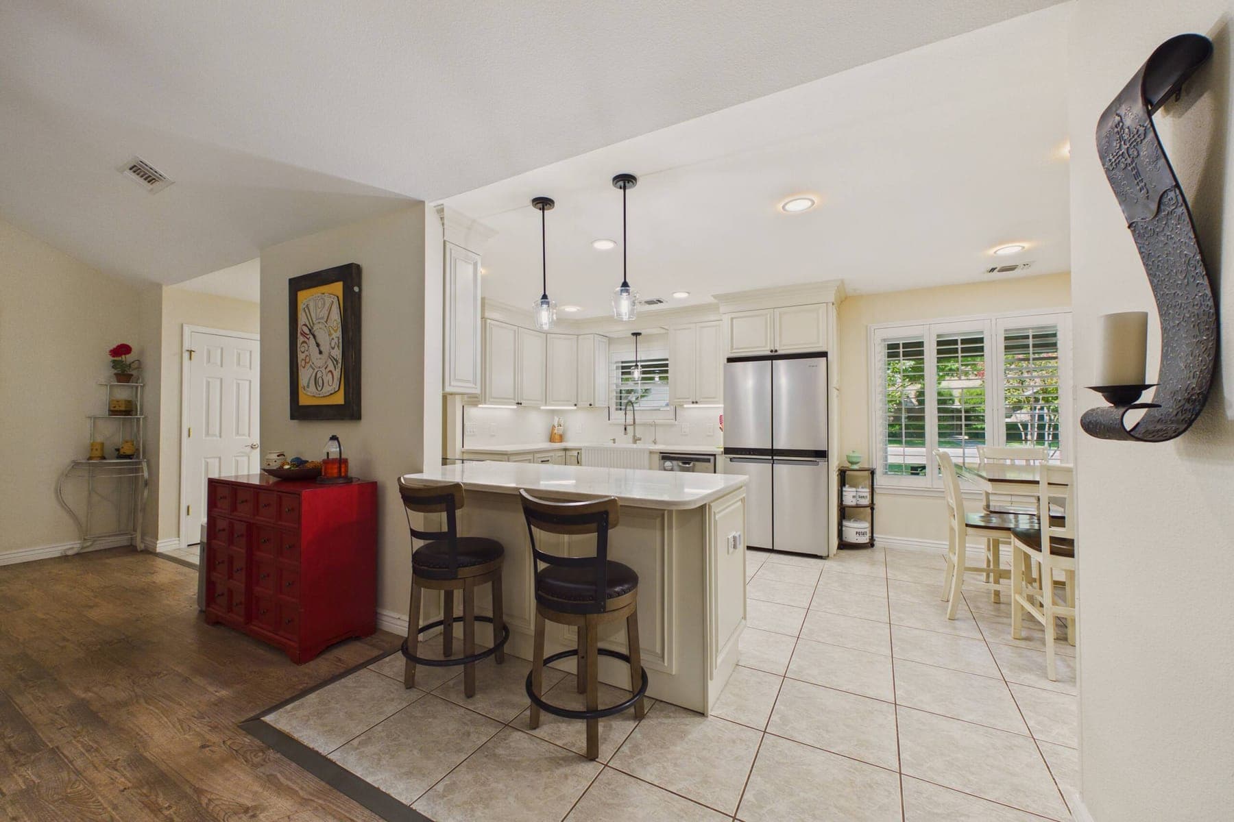 Kitchen storage and appliances.